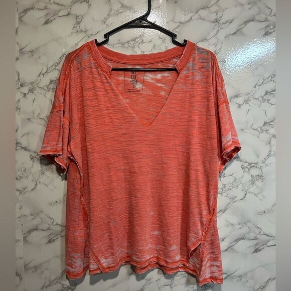 Free People Burnt Orange Maddie Short Sleeve V Neck Top Size XS - Picture 2 of 9